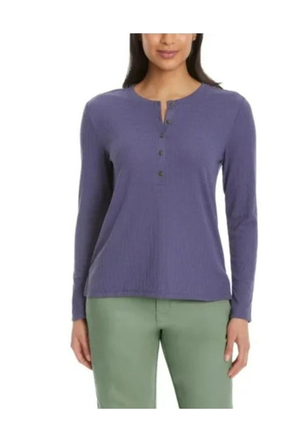 G.H.Bass & Co Women's Long Sleeve Henley Top, Crown Blue Medium