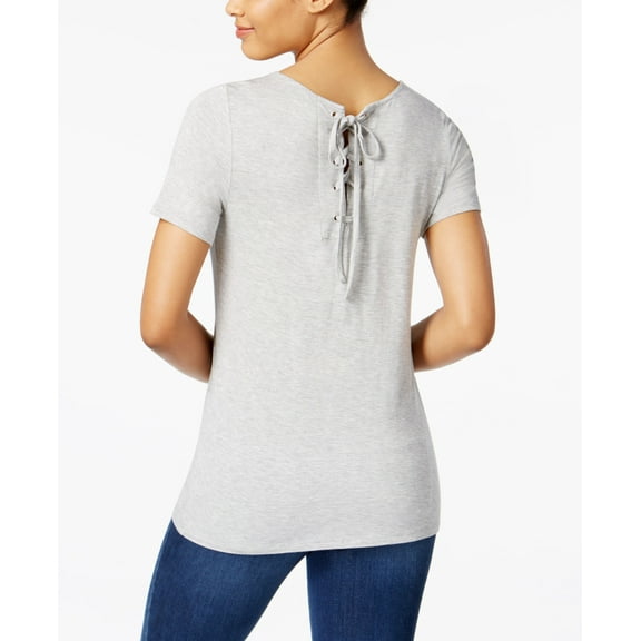 G.H. Bass & Co. Women's Lt. Wt. Viscose Spandex Tie Up Top, Heather Grey Dusk, L