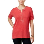 G.H. Bass & Co. Womens Burnout-Dyed Henley Shirt, Red, Juniors, Small