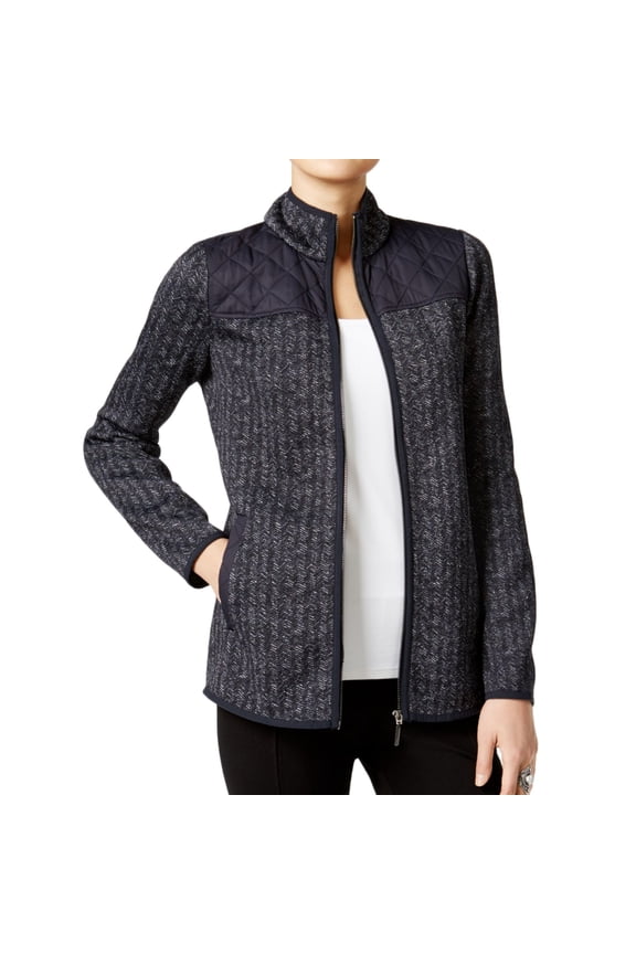 & Co. Womens Contrasting Mock-Neck Bomber Jacket, Blue, Large