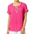 thumbnail image 1 of G.H. Bass & Co. Womens Drawstring-Neck Pullover Blouse, Pink, X-Large, 1 of 1