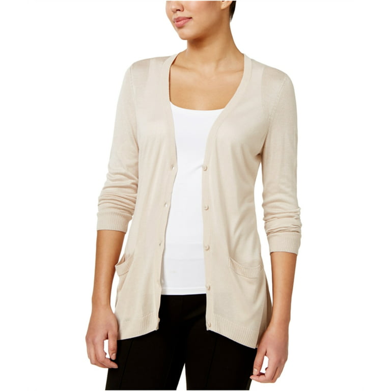 G.H. Bass & Co. Womens Knit Cardigan Sweater, Beige, Large 
