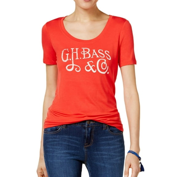 G.H. Bass & Co. Womens Solid Logo Graphic T-Shirt, Red, X-Small