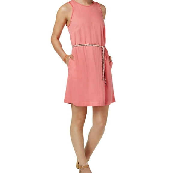 G.H. Bass & Co. Womens Tie Shirt Dress, Pink, Large