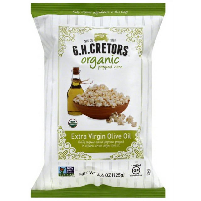 G. H. Cretors Extra Virgin Olive Oil Organic Popped Corn, 4.4 oz, (Pack of 12)