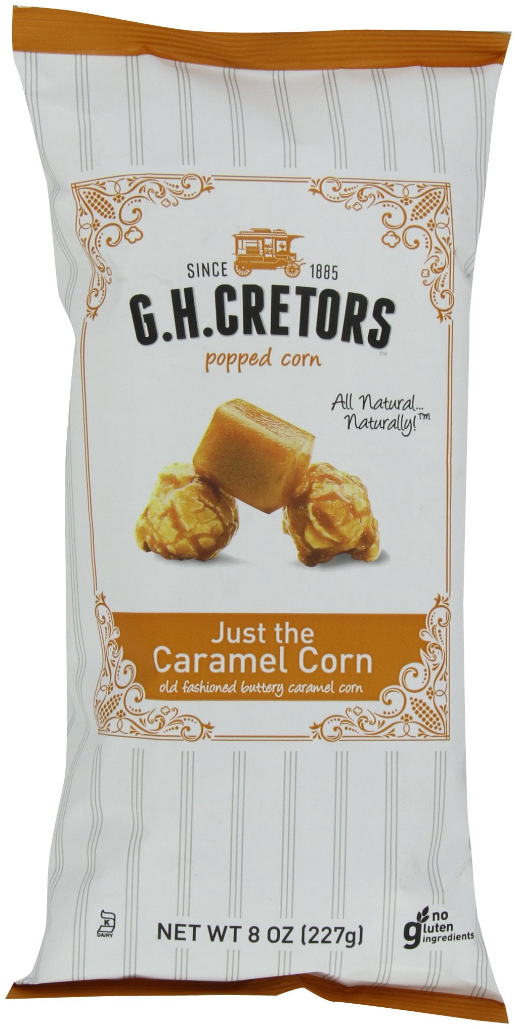 G.H. Cretors Popped Corn, Caramel Corn, 8 Ounce (Pack of 12)