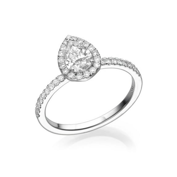G-H VS 8x5MM Moissanite Engagement Ring With Diamonds (0.85 ct Moissanite Weight, 1.36 ctw dew) Pear Cut 14K Gold