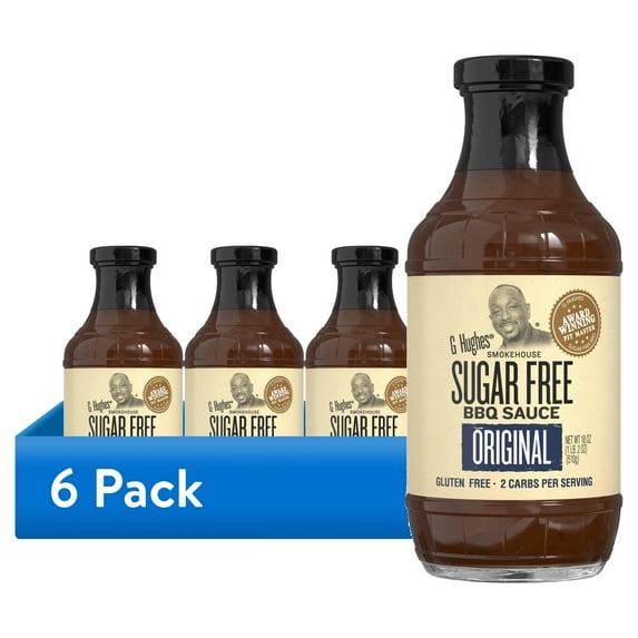 (6 pack) G Hughes Sugar Free Original BBQ Sauce, 18 oz