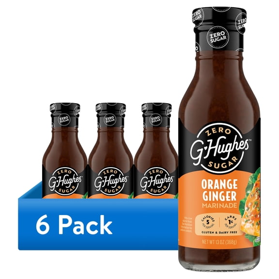 (6 pack) G Hughes Zero Sugar Orange Ginger Marinade, 13 oz