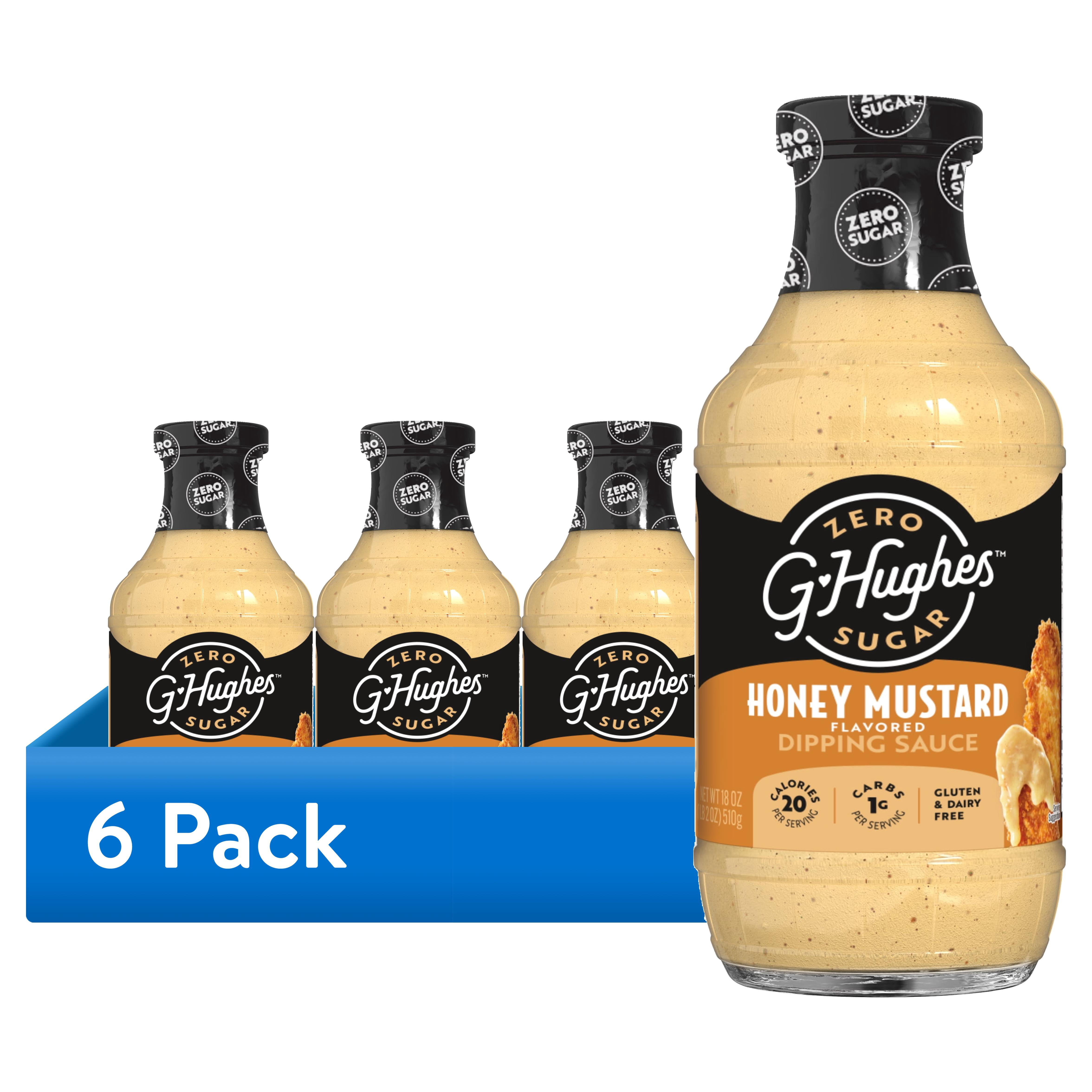 (6 pack) G Hughes Zero Sugar Honey Mustard Dipping Sauce, 18 oz