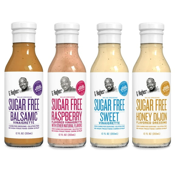 G Hughes Sugar Free, JD28Salad Dressing Bundle - Gluten Free Dressings, Keto-Friendly, Low Carb Dressing, Healthy 12 Oz Bottles (4-Pack Honey Dijon, Sweet, Raspberry, & Balsamic)