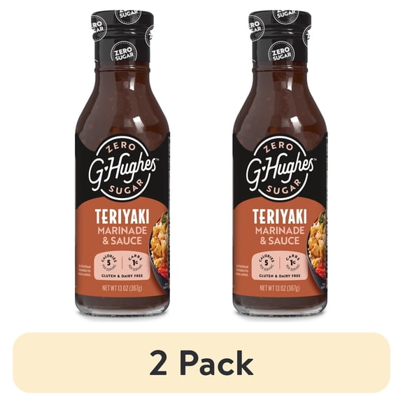 (2 pack) G Hughes Zero Sugar Teriyaki Marinade & Sauce, 13 oz