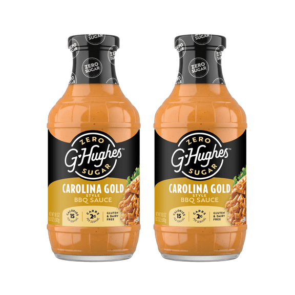 G Hughes Zero Sugar Carolina Gold Mustard BBQ Sauce, Sugar Free Barbecue Sauce, 18 oz Bottles, Pack of 2