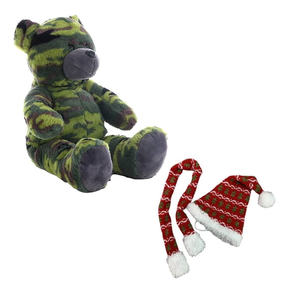 G.I. Camo Bear 16 Inch Plush with Festive Knit Hat & Scarf Combo, Military Camouflage Design, Idea, Soft Stuffed Animal Toy
