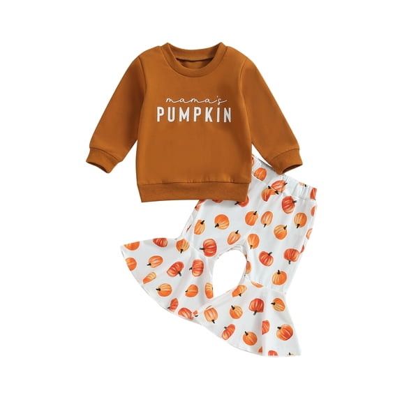 Pre-Owned Canis Toddler Girls' Fall Wardrobe Essentials: Sweatshirts with Letter Prints and Pumpkin Pants