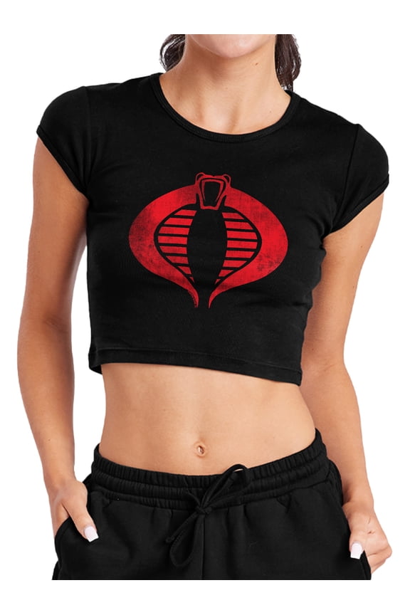 Cobra Logo Women's Cap Sleeve Baby Rib Crop Top, Black, X-Large