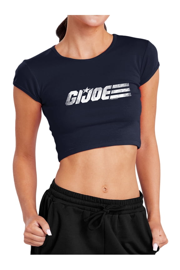 Mono Logo Women's Cap Sleeve Baby Rib Crop Top, Navy, Large