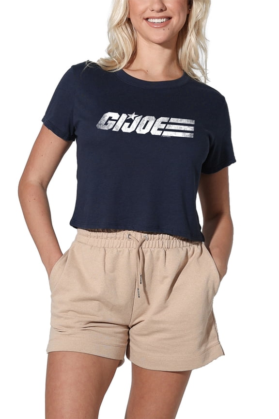 Mono Logo Women's Crop Top T-Shirt, Navy, Large