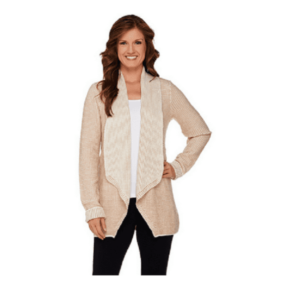 G.I.L.I. Drape Front Sweater Cardigan, Soft Fawn , Size M, MSRP $109