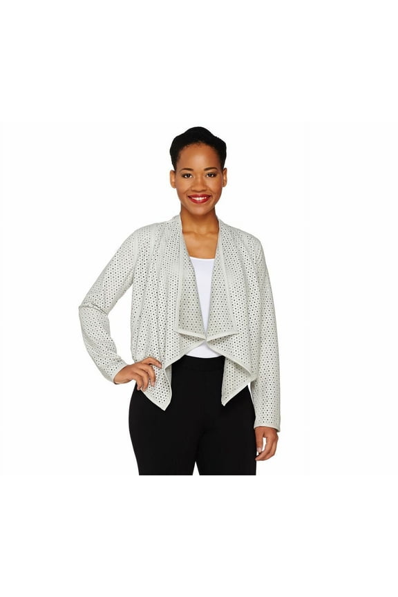 Faux Leather Open Front Perforated Jacket Reg 8