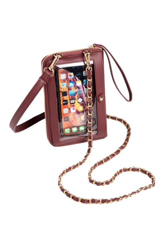 Faux Leather Wallet Crossbody with Two Straps (Burgundy)