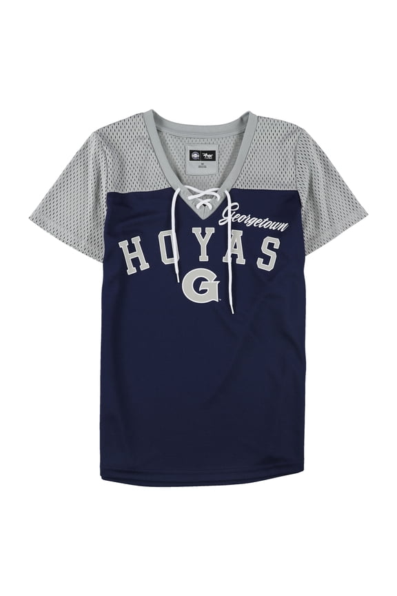 Womens Hoyas Mesh Lace-Up Graphic T-Shirt, Blue, Medium