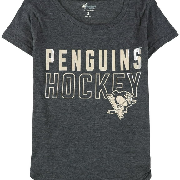 G-III Sports Womens Penguins Hockey Graphic T-Shirt, Grey, Small