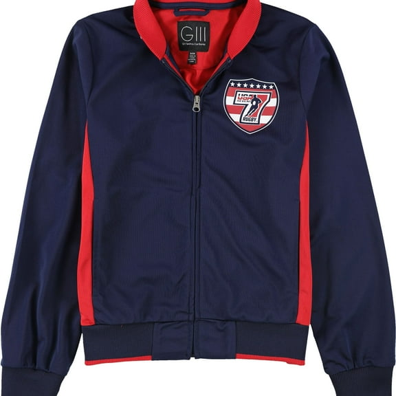 G-III Sports Womens USA Sevens Tournament Bomber Jacket, Blue, Small
