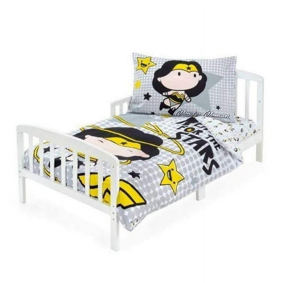 G&J 3-Pieces 100% Cotton Kids Bedding Wonder Woman Toddler Bedding Set White Gray Color