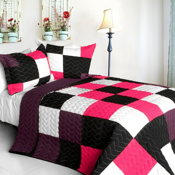 G&J Ash Rouge Cotton 3PC Cotton Quilts Blocks Quilt Set Full/Queen Size Purple Pink Color