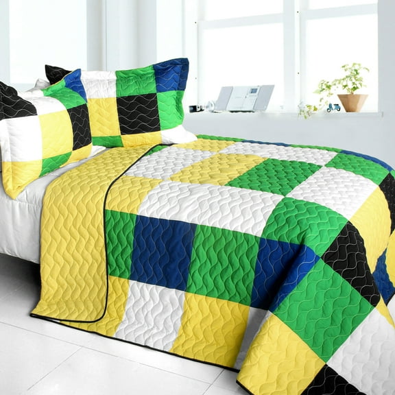 G&J Bar of Rum 3PC Cotton Quilts Blocks Quilt Set Full/Queen Size Yellow Color