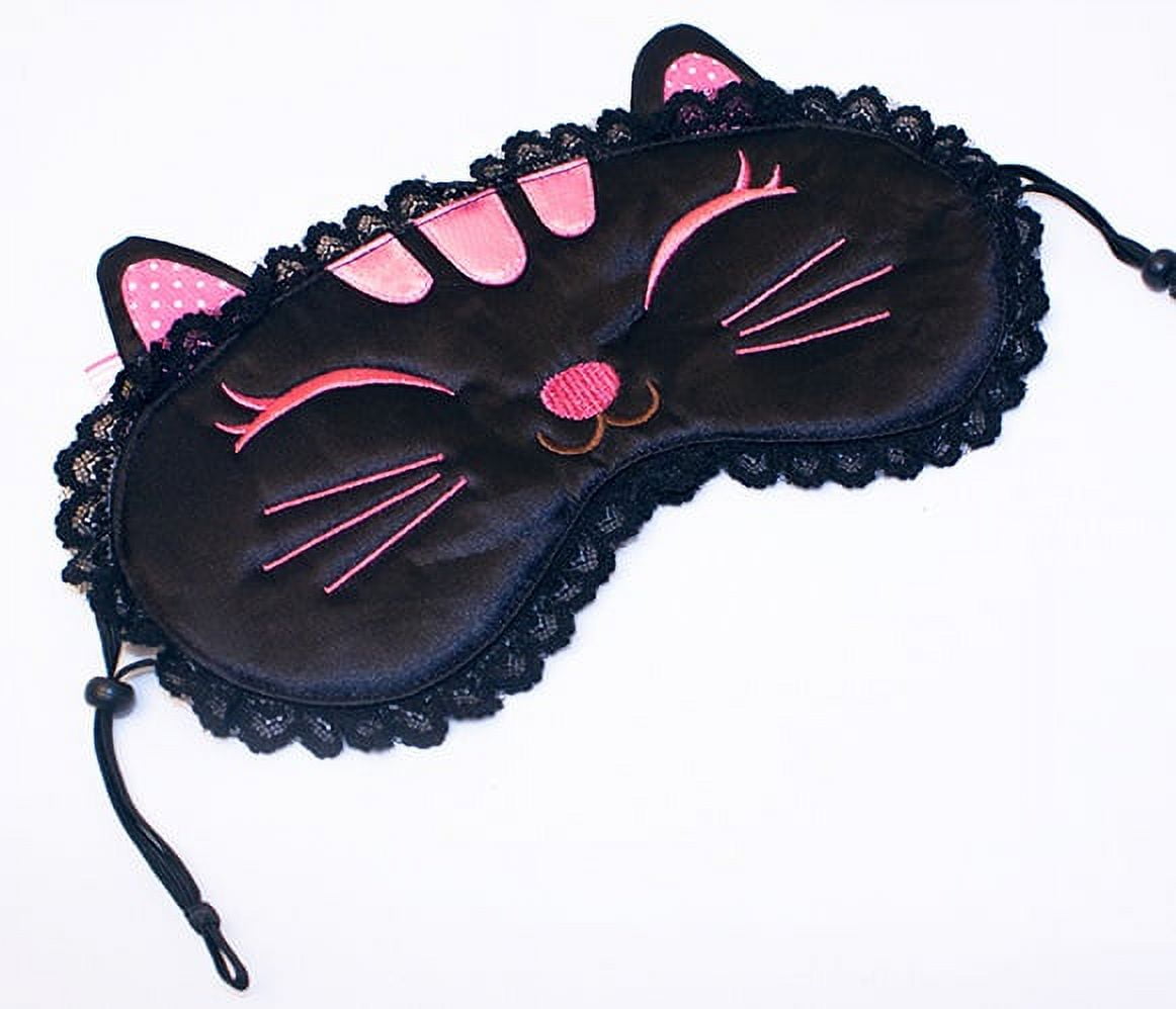 G&J Black Cat Sleeping Mask Embroidered Applique Sleep Eye Mask Soft Eyeshade Sleeping Blinder Soft Blindfold