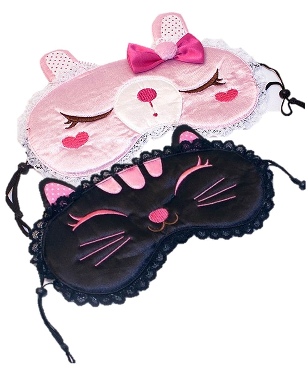 G&J Cat and Rabbit 2 Pack Sleeping Mask Embroidered Applique Sleep Eye Mask Soft Eyeshade Sleeping Blinder Soft Blindfold