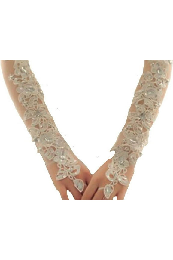 Elegant Wedding Gloves Bride Bridal Party Dress Lace Long Gloves Beads White Color