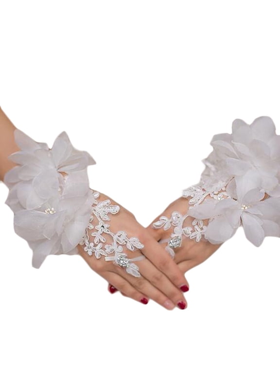 Elegant Wedding Gloves Bride Gloves Lace Embroidered Fingerless Party Dress adjustable Gloves White Color