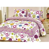 G&J Petal Rain Cotton 3PC Circle Quilt Set Full/Queen Size Fuchsia Color