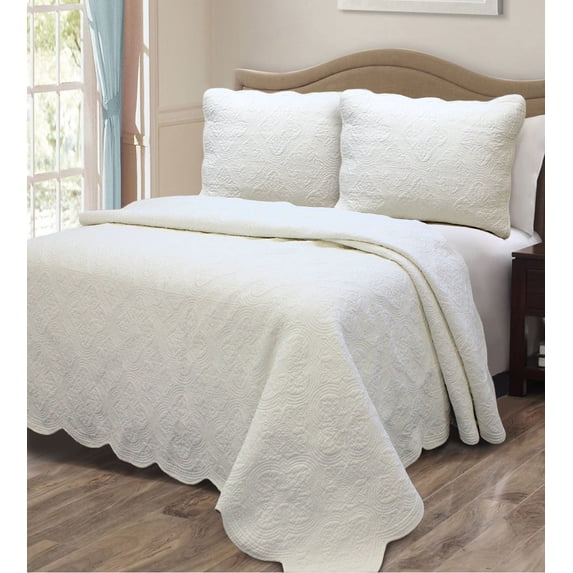 G&J Royal Palace 100% Cotton 3 pieces Quilt Set Oversized Full/Queen Size Ivory