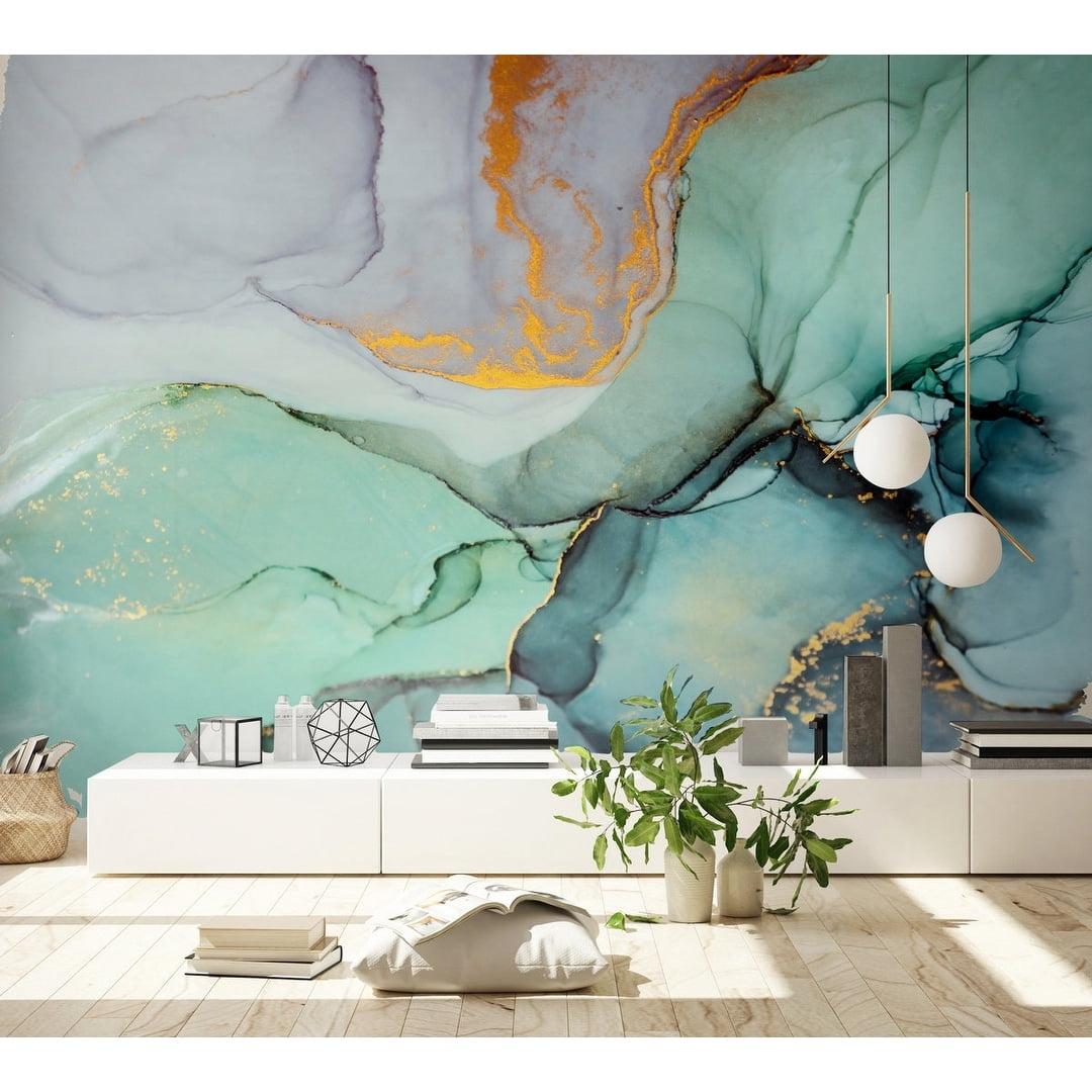 G&K HOME DECOR LLC Abstract Green and Gold Marble Look Removable