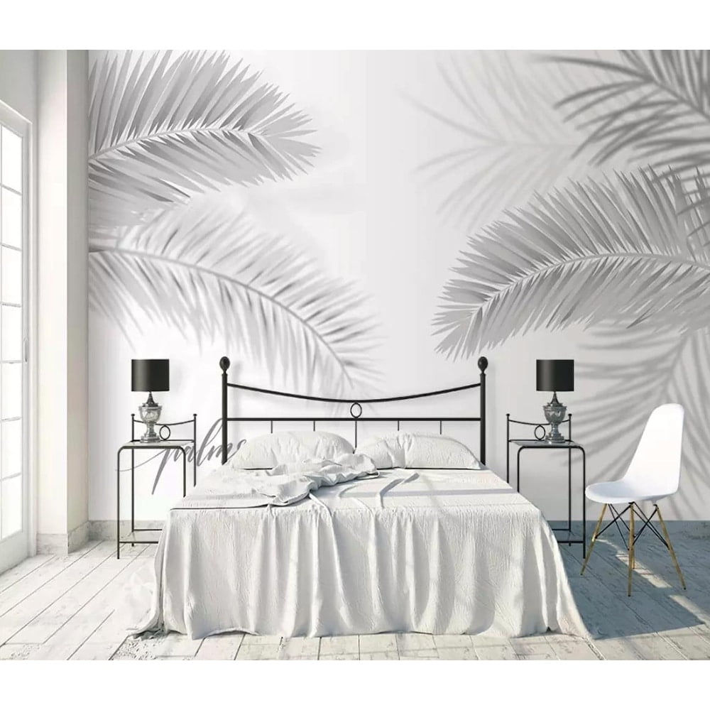 Large Gray Palm Leaves Tropical Removable Wallpaper