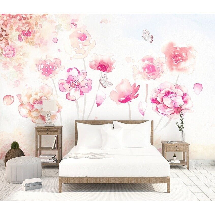 Romantic Blossom Pink Flower Removable Textile Wallpaper 150" W x 98" L