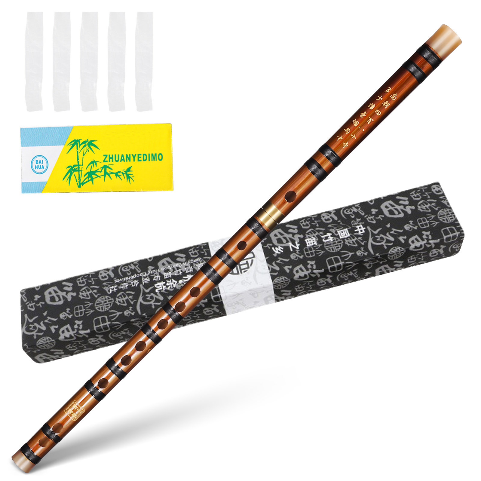 G‑Key Bamboo Flute Traditional Orchestral Flute Instrument with Storage Box and Membranes