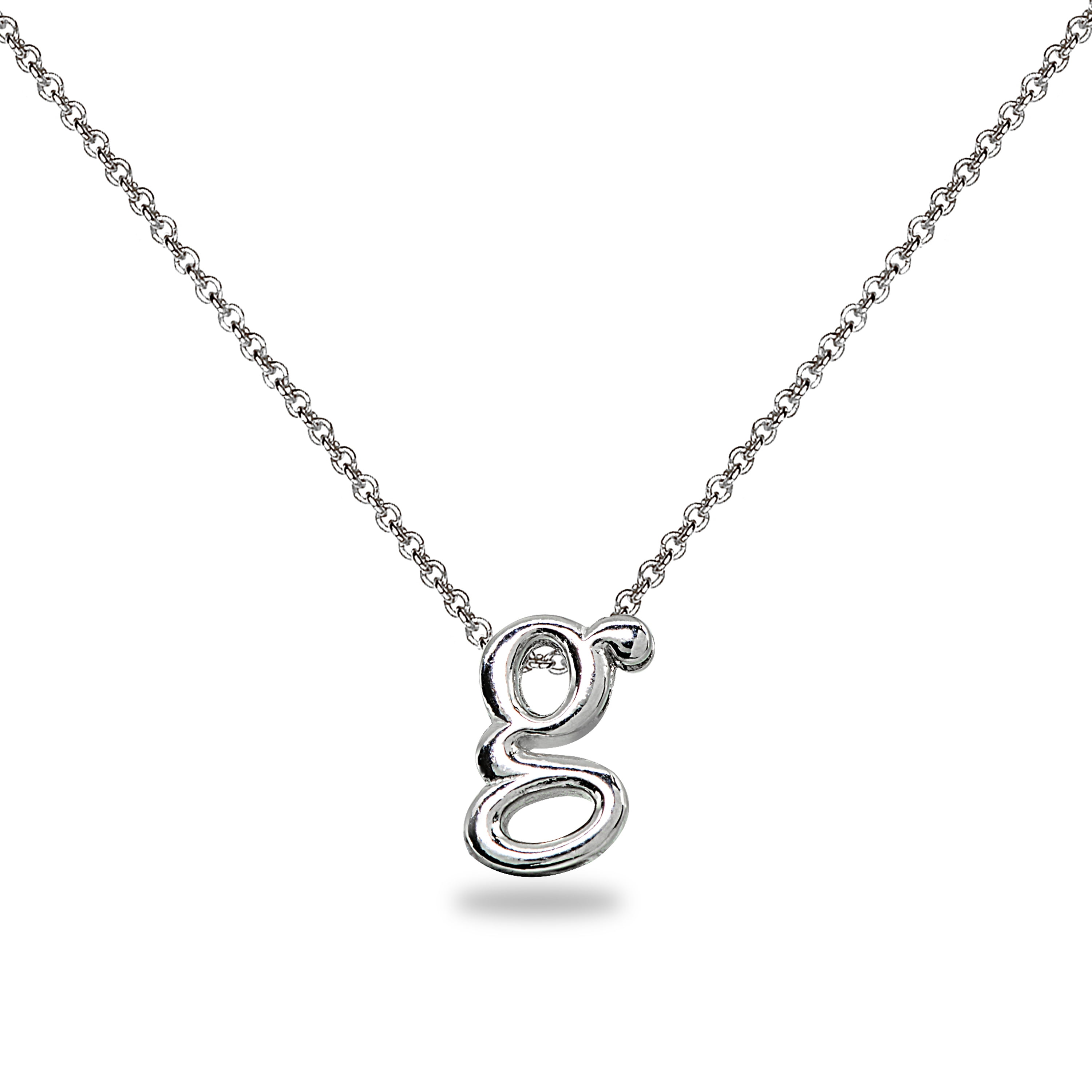 G Letter Initial Alphabet 925 Silver Necklace, 15 inches with extender