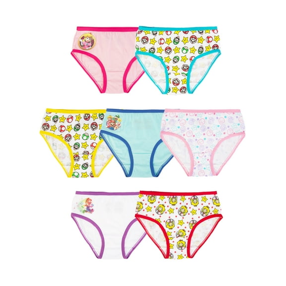 Mario Girls Briefs Underwear, 7-Pack, Sizes 6-8