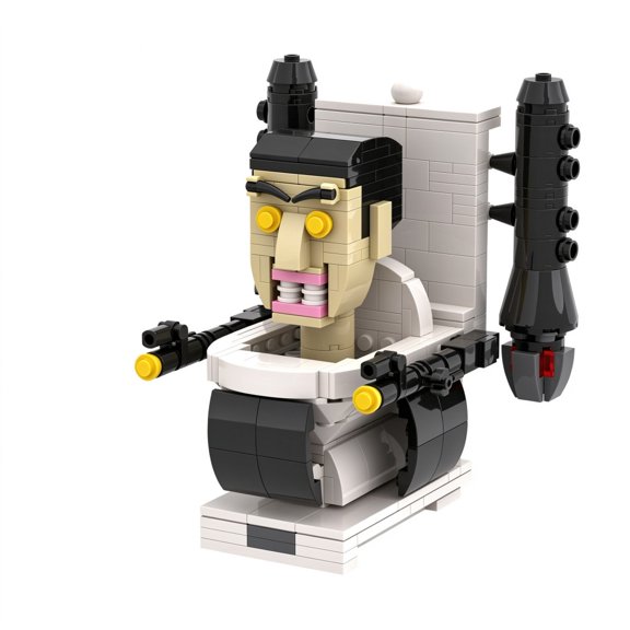 G Man Toilet Man Building Block Set White Toilet Mecha with Stern Face Yellow Eyes Dual Barrel Cannons and Side Rocket Launcher Articulated Collectible Display Kit for Collectors