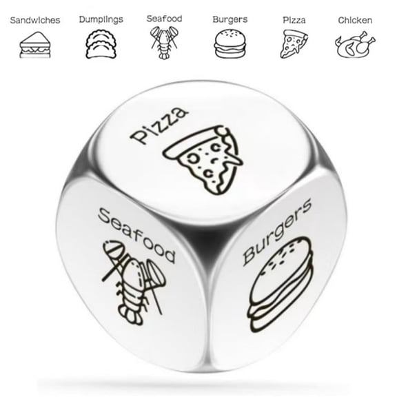 G Meal Choice Metal Dice Game, Decision Maker Tool For Random Food Selection, Group Dinners Entertainment