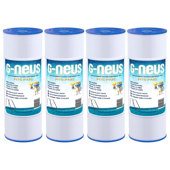 G-NEUS Pool & Spa Filter | Replaces PA81, Unicel C-7483, Aladdin 18101, Baleen AK-60450 | 81 Sq Ft Coverage (x4) | High Performance Replacement Cartridge, 4 Pack