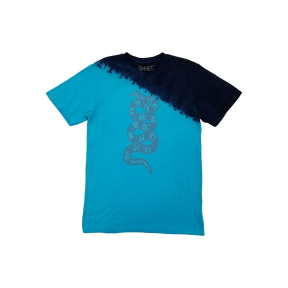 G-Net Mens Blue Tie-Dye Rhinestone Snake Short Sleeve T-Shirt Medium