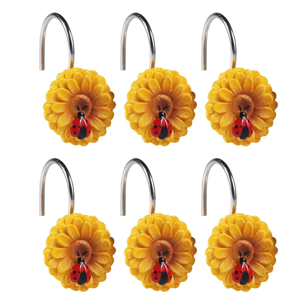G · PEH 12PCS Sunflower Shower Curtain Hooks Rings Yellow Flowers Yellow Sunflower