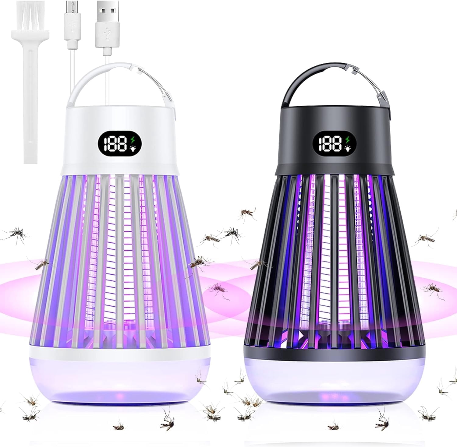 JahyShow 2 PCS Bug Zapper Indoor Outdoor Mosquito Zapper,Electric Mosquito Killer with Storage Box,Waterproof Fly Insect Zapper Light for Home Kitchen Patio Backyard Garden Camping(Black+White)