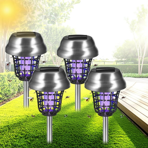 G·PEH 4 Pcs Solar Bug Zapper Intelligent Solar Garden Lights Waterproof Outdoor Mosquito Zapper for Mosquito Fly Bug Gnat Insect Mosquito Killer & Lighting Bug Repellent for Patio Backyard Garden
